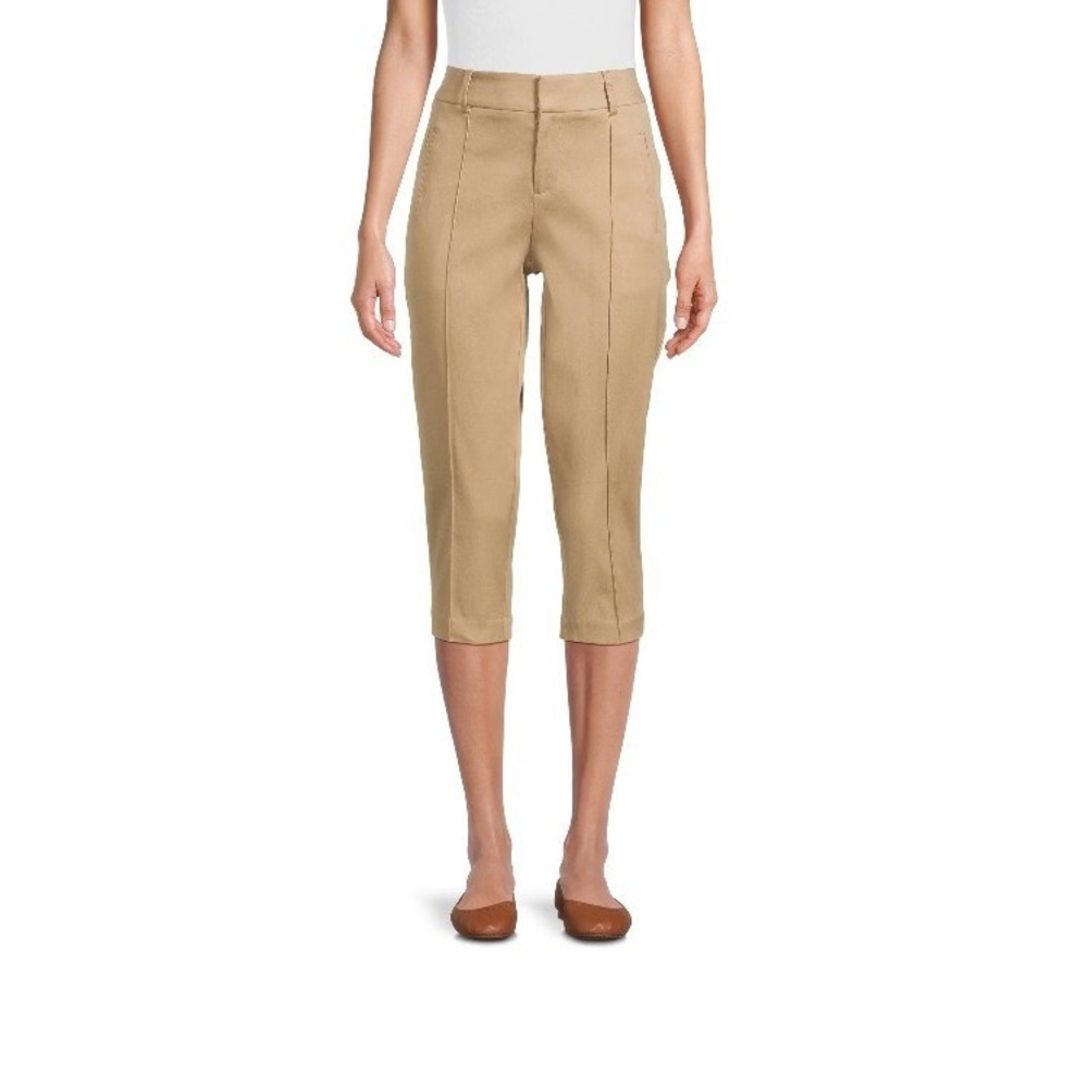 Time and‎ Tru Women's Woven Pleated TT Capri Pants Khaki Ant Color Size 14 NWT